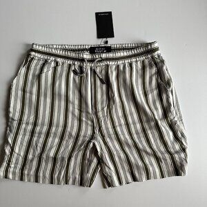NATIVE YOUTH Olive Green/ Cream Farrell Striped Shorts